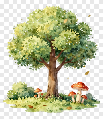 Colorful Tree With Mushrooms PNG