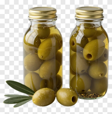 Green Olives In Glass Jars PNG