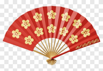 Red Decorative Fan With Floral Design PNG