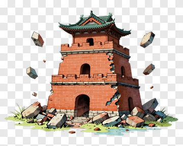 Cartoon Crumbling Brick Tower PNG