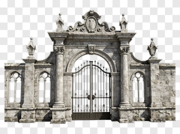 Ornate Stone Gate With Iron Bars PNG