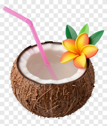 Coconut Drink With Straw And Flower Decoration PNG