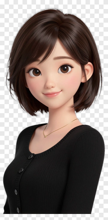 3D Cartoon Girl Smiling With Short Hair PNG