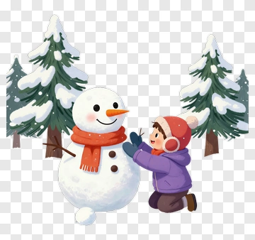 Child Building A Snowman In A Winter Scene PNG