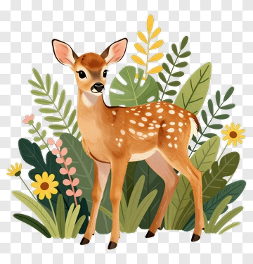 Fawn Among Floral Plants PNG