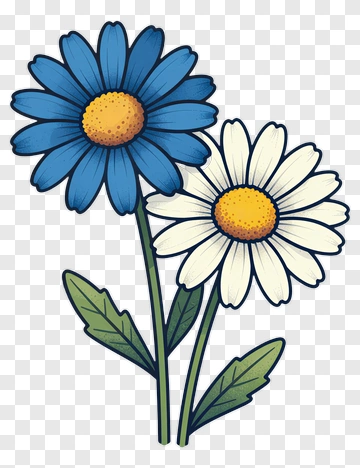 Blue And White Daisy Flowers PNG