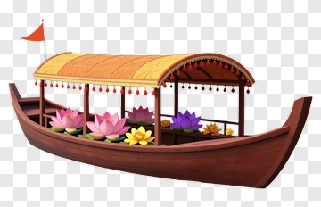 Decorative Boat With Colorful Lotus Flowers PNG