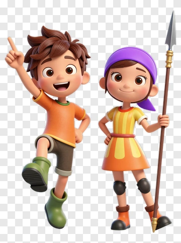 Cartoon Children Posing Together PNG