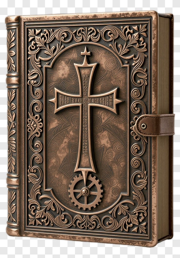Decorative Leather-Bound Book With Cross Design PNG