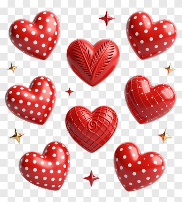 Collection Of Red Hearts With Various Designs PNG