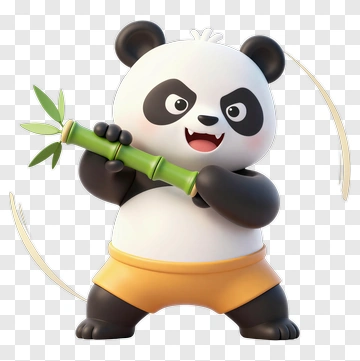 Cartoon Panda Holding Bamboo PNG