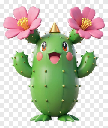 Cartoon Cactus With Pink Flowers PNG