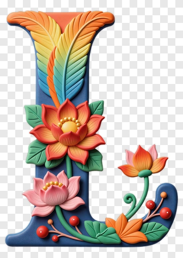 Colorful Letter L With Floral Design PNG