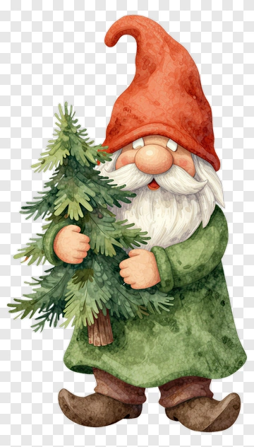 Felt Gnome Holding A Christmas Tree PNG