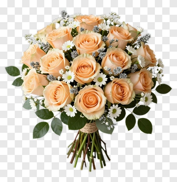 Peach Rose Bouquet With White Flowers PNG