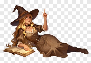 Cartoon Witch Reading A Spellbook PNG