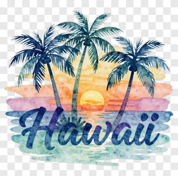 Watercolor Hawaii Sunset With Palm Trees PNG
