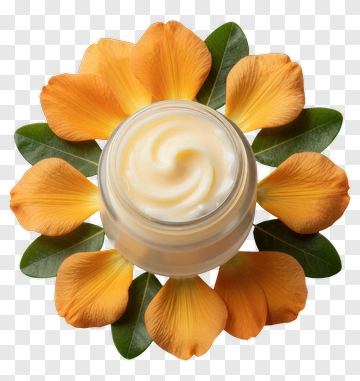 Cream Jar Surrounded By Orange Petals PNG