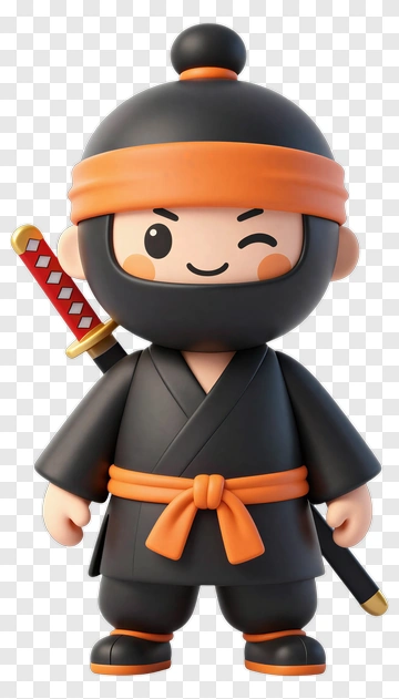 Cartoon Ninja Character With Sword PNG