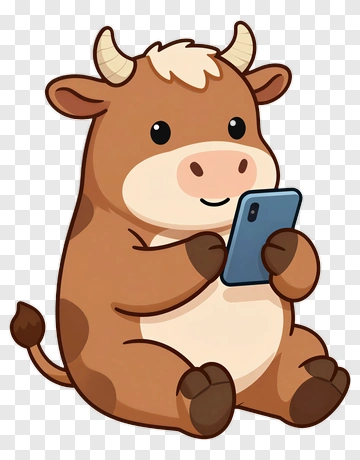 Cartoon Cow Using A Smartphone PNG