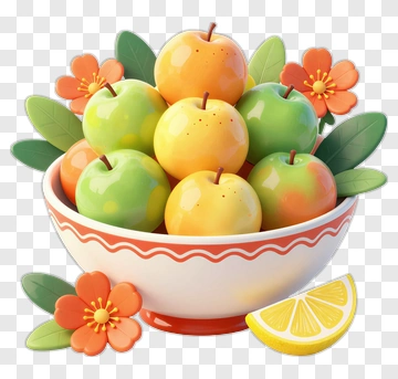 Colorful Bowl Of Apples With Flowers PNG