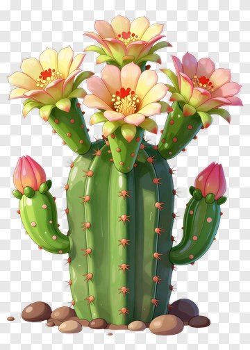 Colorful Cactus With Flowers PNG