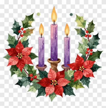 Christmas Candle Wreath With Poinsettias PNG