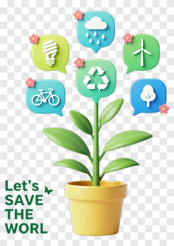 Plant With Eco-Friendly Icons And Message PNG