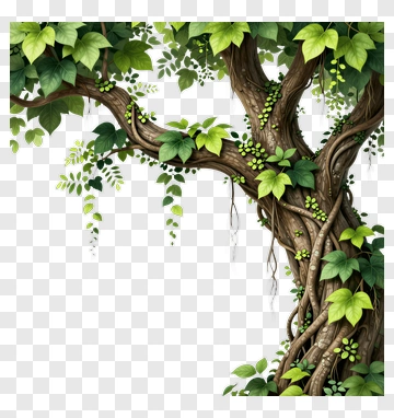 Detailed Tree With Green Leaves And Vines PNG