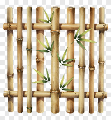Bamboo Fence With Green Leaves PNG