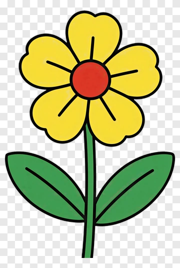 Cartoon Yellow Flower With Green Leaves PNG