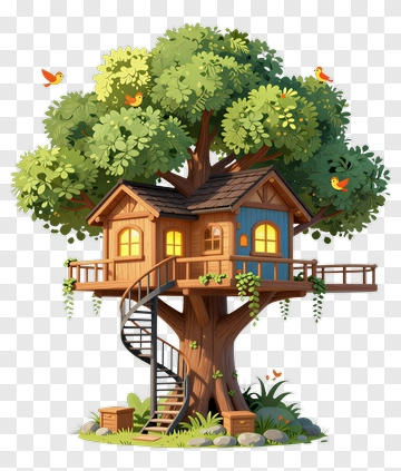 Colorful Tree House In A Lush Green Tree PNG