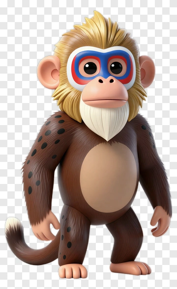 Cartoon Monkey Character With Colorful Mask PNG