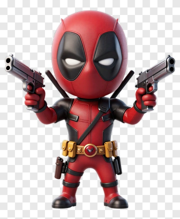 Cartoon Deadpool Holding Guns PNG