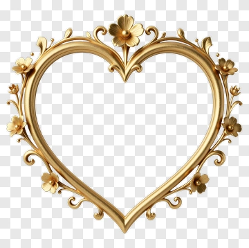 Golden Heart-Shaped Frame With Floral Accents PNG
