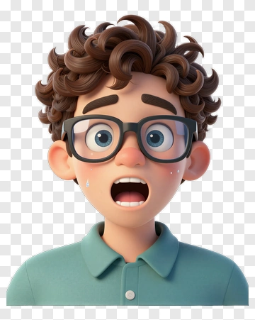 Surprised Boy With Curly Hair And Glasses PNG
