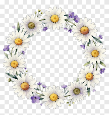 Floral Wreath With Daisies And Purple Flowers PNG