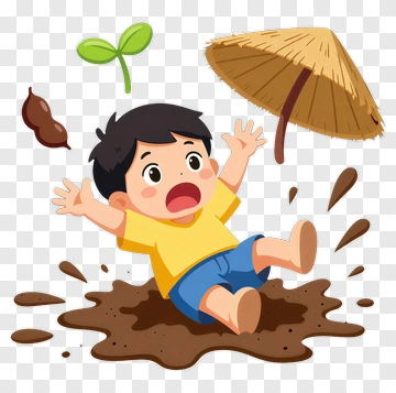 Cartoon Boy Falling Into A Mud Puddle PNG