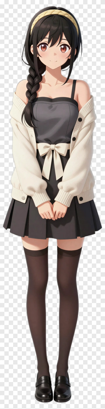 Anime Girl In Black Dress And Cardigan PNG