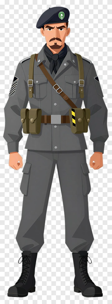 Cartoon Soldier In Gray Uniform PNG