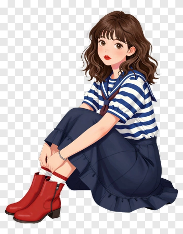 Cartoon Girl Sitting In Red Boots PNG
