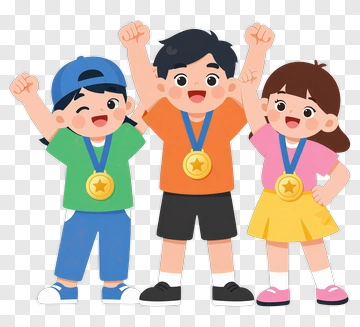 Happy Kids Celebrating With Medals PNG
