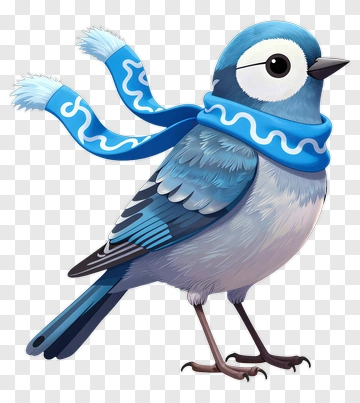 Cartoon Blue Bird Wearing A Scarf PNG