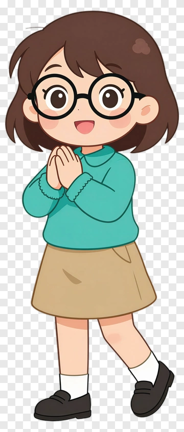 Cartoon Girl Smiling And Clapping PNG