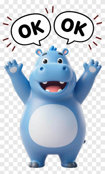 Cartoon Hippo Saying Ok PNG