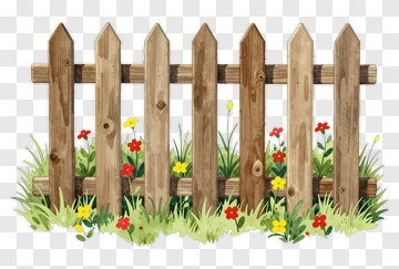 Wooden Fence With Colorful Flowers PNG