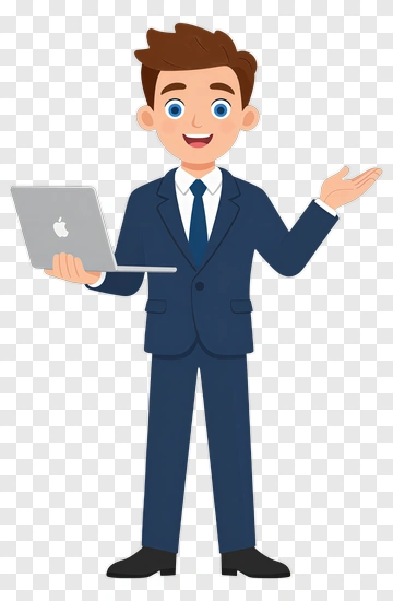 Cartoon Businessman Holding A Laptop PNG