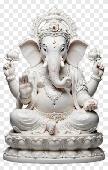White Ganesh Statue Holding Lotus Flowers PNG