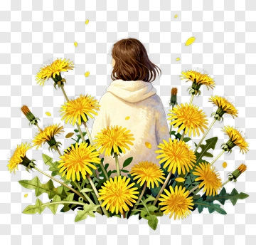 Girl Surrounded By Dandelions PNG