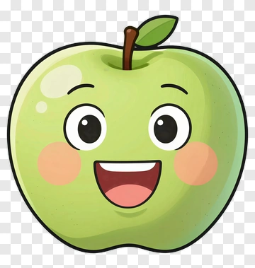 Cartoon Green Apple With A Happy Face PNG